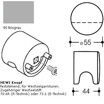 HEWI 122.23FK 95 Trknopf mit Griffmulde feststehend felsgrau